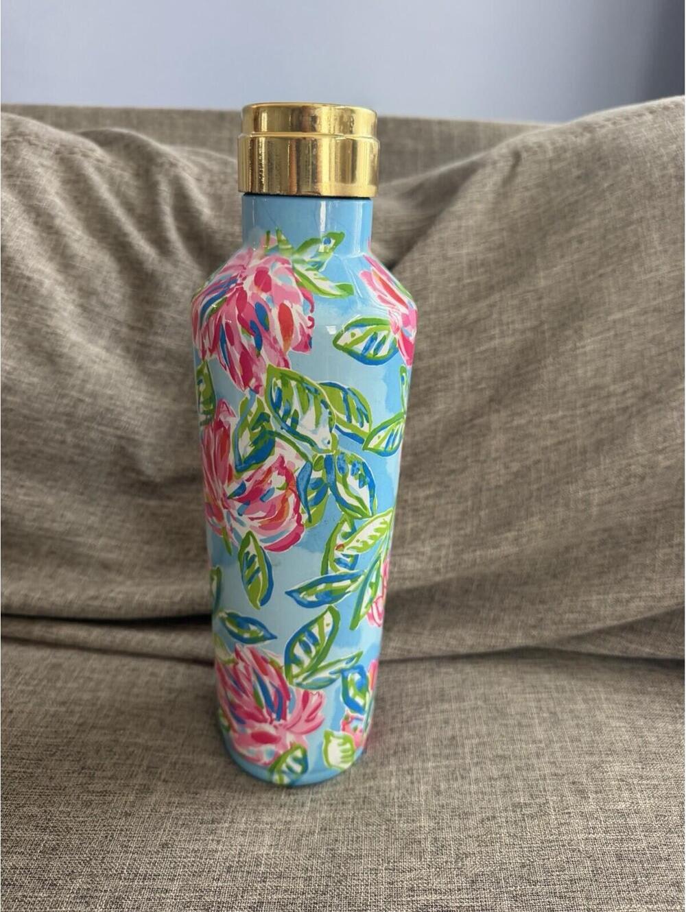 Lilly Pulitzer Totally Blossom Stainless Steel Water Bottle Gold Cap